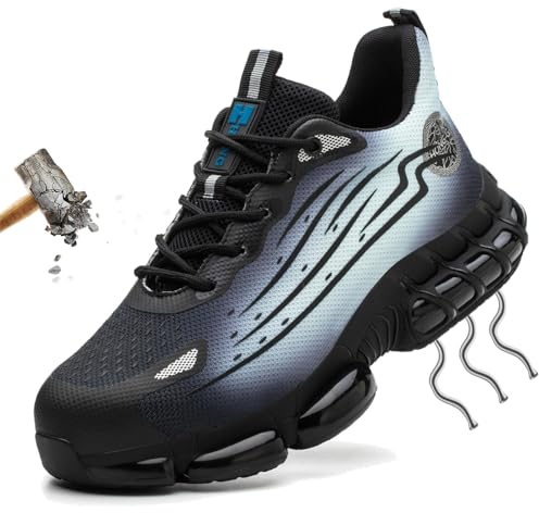 HAIMAYEE Chaussures de Travail 42 Chaussures de Sécurité avec Embout en Acier Hommes Femmes d'Été Baskets de Sécurité en Kevlar pour Enfants Garçons Gris