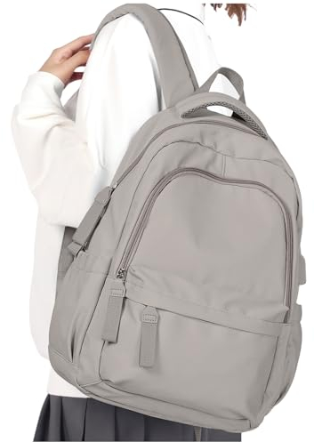 WEPLAN Sac a Dos Scolaire Fille Lycee Ados Sac à Dos Collège Cartable Loisir Sacs d'école Backpack School Bag Sacs pour Prdinateur Portable 14 Pouces Femme Garcon,Gris