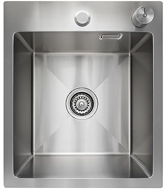 SANYCASA Spülbecken Edelstahl, Küchenspülen mit Siphon und Komfortabler Ablauffernbedienung, Dellenfest Pflegeleicht Spüle für 45 cm Unterschrank (40 × 45 CM)