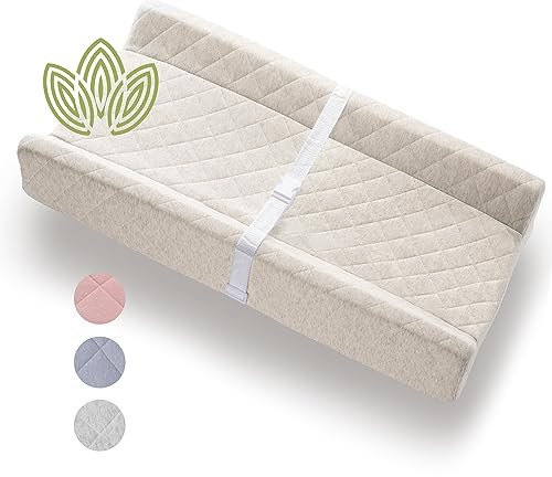 Fasciatoio sagomato in cotone biologico con materasso in schiuma impermeabile, include fodera morbida, rimovibile e lavabile, cinghia di sicurezza, fondo antiscivolo, topper per tavolo e comò per