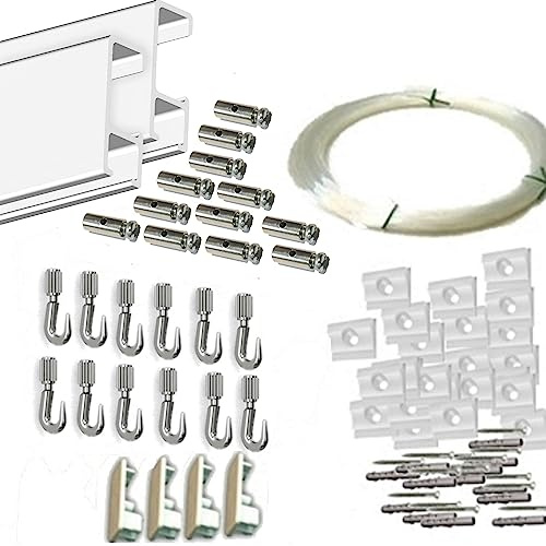 MARCS ARIAS SL Pack Basic FAST de 6 Metros Guías de Aluminio Blanco Mate con 12 colgadores Nylon para Colgar Cuadros… (Aluminio Blanco)