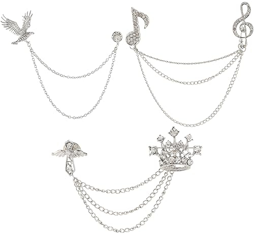GORGECRAFT 3 Style Broches à Chaîne Suspendues Note de Musique pour Hommes Broche Couronne et Aigle Épinglette Badge Chaînes Suspendues Broches de Collier Broche pour Costume de Carrière Tuxedo