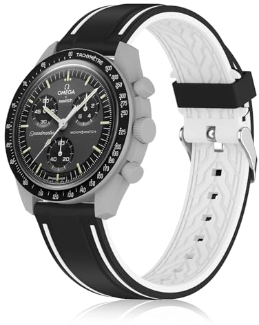 Farluya Armband kompatibel mit Moonswatch, weiches Silikon, 20 mm, Ersatzband für Omega X Swatch Moonswatch Speedmaster, Rolex, Seiko, für Damen und Herren, 20 millimeters, Silikon, Kein Edelstein