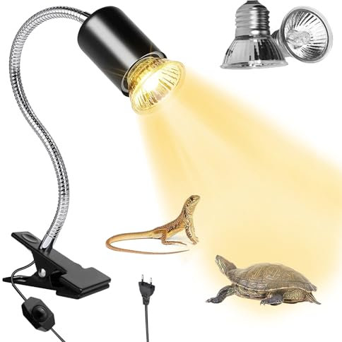 SPORWAY Lampada termica a forma di tartaruga, con clip, 50 W, per terrario, con 2 lampadine UVA UVB, luce rettile, per tartaruga, lucertola, ragno