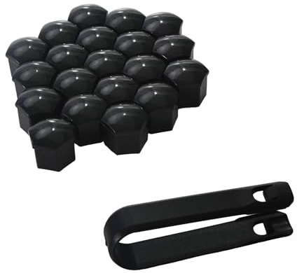 RUIAN Radmutter-Abdeckkappen, 19 mm, universelle Radnaben-Schraubenabdeckung mit Entfernungswerkzeugen, Schwarz, 20 Stück