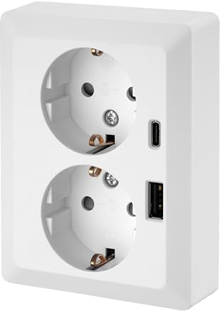 ADAKAT Enchufe doble empotrado, USB-A, USB-C, All-in-One, serie CH1, color blanco, 180304740