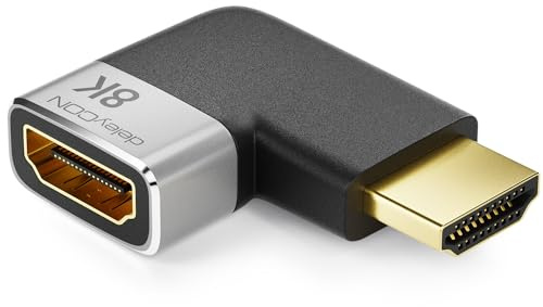 deleyCON HDMI 2.1 Adapter Kupplung, 8K@60Hz, Links - Grau Schwarz | Verbinder 4K@120Hz, UHD 7680x4320, Aluminium, ARC, HDR10+, Dolby Vision, VRR, ALLM, 48Gbps, links gewinkelt