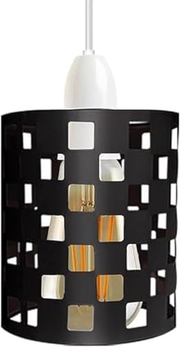 DC VOLTAGE Black Metal Drum Lampshade for Pendant Lamps Hollow Out Lampshade for Ceiling Lights Indoor Easy Fit Wire Cages for Kitchen Hall (Style 1) (Style 4)
