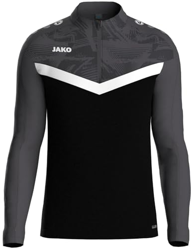 JAKO Ziptop Herren und Damen Iconic Gr. M Schwarz/Anthrazit - Atmungsaktives Unisex Sport Sweatshirt mit Keep Dry Funktion und wärmender, weicher Fleece-Innenseite