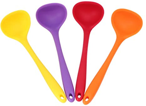 IMIKEYA Novelty Soup Spoons Set Large Japanese Soup Ladles Silicone Spoons Heat Resistant Non-Stick Surface Random Color