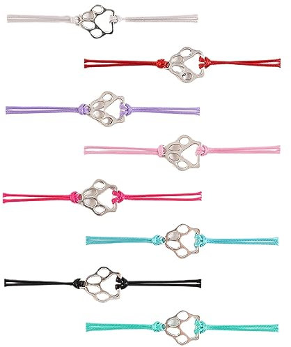 TNSRAY 8 Stück Charm-Armbänder mit Hundepfoten-Anhänger, handgefertigt, Seil, schönes Freundschaftsarmband, Hundepfote Freundschaftsarmband, Hundepfote Seil Armbänder Armband Größenverstellbar