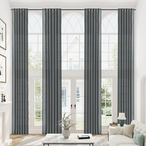 Graue Leinen-Vorhänge, 51 cm lang, für hohe Decke, Wohnzimmer, Sichtschutz, Lichtfilterung, extra lange Schlaufen auf der Rückseite, 510 cm, Vorhang für Villa, Loft, 2-stöckige Fenster, 4,2 m hoch, 1