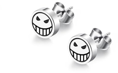 GTHIC Ohrstecker aus Edelstahl, trauriges Smiley-Gesicht, für empfindliche Ohren, Damen und Herren, glücklich, unglücklich, Ohrstecker, silberfarben, Smiley-Gesicht