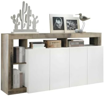 Unbekannt Vente-Unique-Sideboard mit 4 Türen & 4 Ablagen - Weiß lackiert & Eichefarben - SEFRO