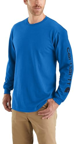 Carhartt Men's K231 Long Sleeve Logo T-Shirt, Beacon Blue Heather, S