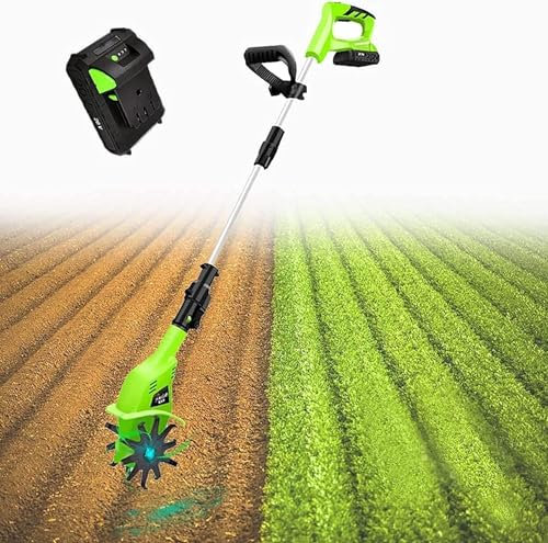 LNNW Tiller Rotavator Motozappa elettrica 20V, motozappa a batteria con batteria al litio, larghezza di lavoro 10 cm, profondità 25 cm, velocità 250 giri/min coltivatore di terreno Attrezzo da giardin