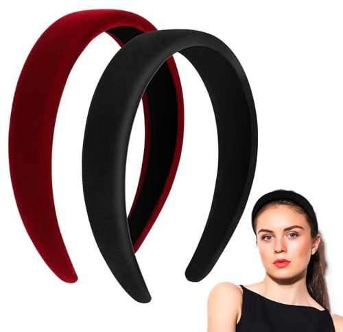 Sibba 2 Stück Haarreifen Samt Stirnbänder für Damen Vintage Modisches Haarbänder Stoff Haarreif Rutschfest Haarschmuck Kopfband Haarwickel Sommer Elegant Headband für Mädchen Frauen (Weinrot Schwarz)