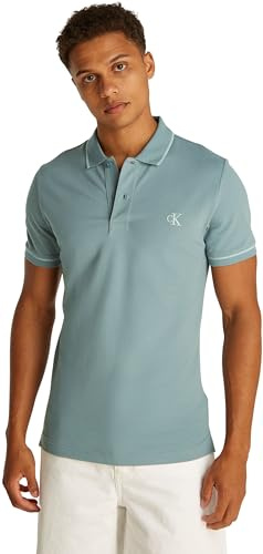 Calvin Klein Herren Poloshirt Kurzarm Tipping Slim Fit, Türkis (Trooper), L