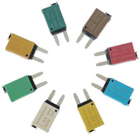 HUAREW 12V-32V Disjoncteur de Fusible à Réinitialisation Manuelle E73 E79 ATM à Profil Bas Mini Fusible, 5A 6A 7.5A 10A 15A 20A 25A 30A (mixte 8 pack)