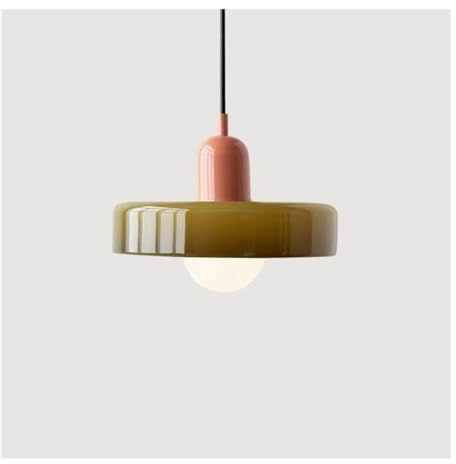 LUOYAOB Modern Pendelleuchte Farmhouse Grünes Glas Pendelleuchte Nordic Mid Century Modern Kronleuchter Vintage Esszimmer Hängelampe for Schlafzimmer Cafe Bar über Tisch Küche Insel Flur(Green+pink)