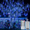 CCILAND Meteor Shower Lights with Remote, 144 LED Christmas Icicle String Lights Battery Powered Falling Rain Lights Outdoor Waterproof for Tree Patio Party Wedding Xmas Decor - Blue