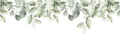 UNIK Nordic Vliestapete, BxH 250x250 cm, Eukalyptus Oben Bordüre, Tapete Natur, Fototapete Wohnzimmer & Schlafzimmer, XXL Premium Wohntapete, Wandtapete Aquarell, Pastell Designtapete Made in Germany