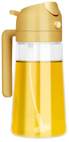 DOETYD Oil Spray Bottle 600ml/20.29oz 2 in 1 Glass Oil Dispenser Sprayer for Kitchen Cooking Baking BBQ Salad Olive Air Fryer (Yellow)