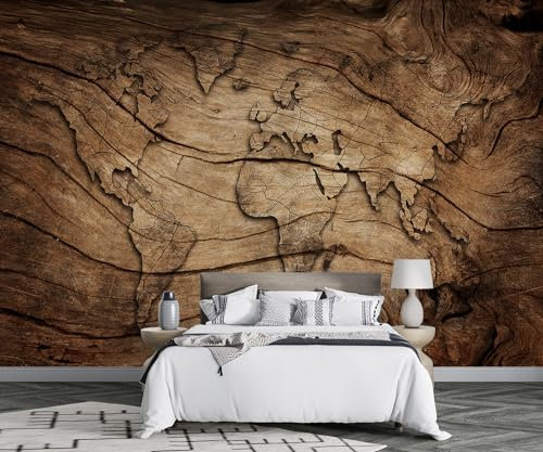 Tapete Kinderzimmer Fototapete Weltkarte Mit Holzmaserung Tapeten Vliestapete Modern Schlafzimmer Wandtapete Bildtapete Wand Dekoration -D018-430cmX300cm