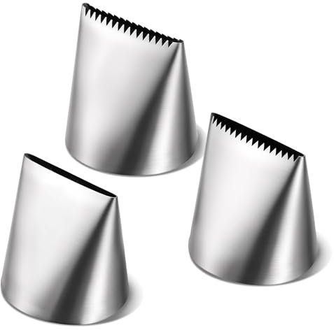 Ptwola 3 PCS Piping Tips Set Large Frosting Piping Kit Stainless Steel Cake Icing Nozzles Tips Decorating Tools Silver Pastry Bags Tips Accessories for Cookie Cupcake Baking Buttercream Supplies