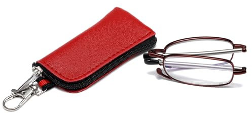 OWTXIS Faltbare Lesebrille für Herren Damen, Schlüsselanhänger kompakte Leser blaues Licht tragbare Taschenbrille (Rot, +1.50)