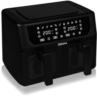 ZEEGMA KNAPPER DUAL Friggitrice ad Aria 1700 W, 2 Cestelli, Capacità 9 L, Timer fino a 60 min, 11 Programmi, Temperatura 60-200 °C, Riscaldamento istantaneo 60 sec. Pannello a sfioramento