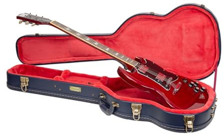 Crossrock Relief Series-Holzkoffer für SG-E-Gitarren, mit stark strukturierter Oberfläche, Kunstfell in Nerzoptik, Edelstahlverschlüssen – Ozeanblau (CRW630SGOB)