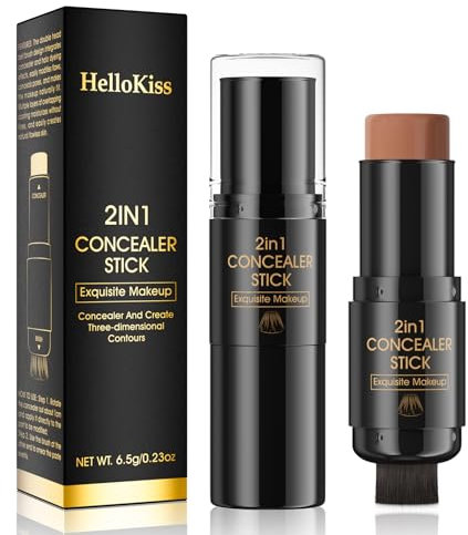 ZukQvrivelig 2 In1 Contour Stick with Brush,Cream Bronzer Stick,Contour Stick Makeup,Contour Palette,for Cheeks Eyes Lips,Long Lasting Waterproof Smooth,for All Skin Type Face Make-Up