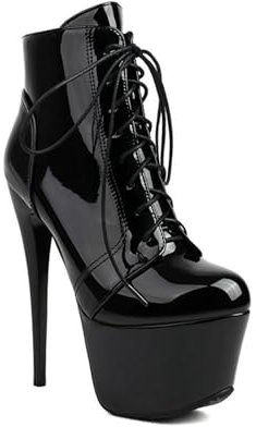 Stivali Moda da Donna 16 cm Tacchi altissimi Stivali Corti in Vernice a Spillo Scarpe da Pole Dance Scarpe da passerella