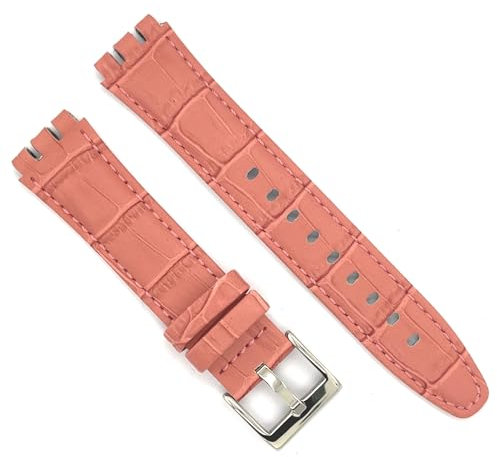 diloy Uhrenarmband aus Leder kompatibel mit Swatch Irony und Scuba Leder mit Krokodilprägung Croco grain 21-23mm Ref 328 Hell-Pink 23mm