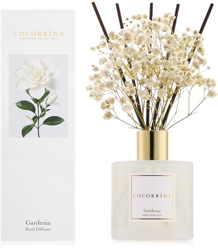 COCORRÍNA Raumduft 200ml mit 8 Duftstäbchen, Gardenia, Natürliche ätherische Öle für einen Langanhaltenden, erfrischenden Duft, Home Duft für Wohnzimmer, Schlafzimmer, Badezimmer Dekoration