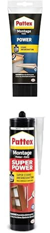 Bundle aus Pattex Montagekleber Power 1x 250g + Pattex Montagekleber Super Power 1x 370g, starke Anfangshaftung, für saugende Materialien, innen & außen