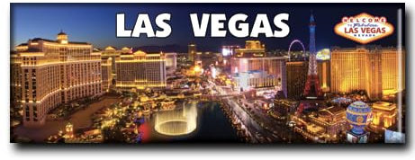 Las Vegas Panorama-Kühlschrankmagnet, 11,4 x 3,8 cm, Luftansicht von Las Vegas BLVD bei Nacht, Reise-Souvenir