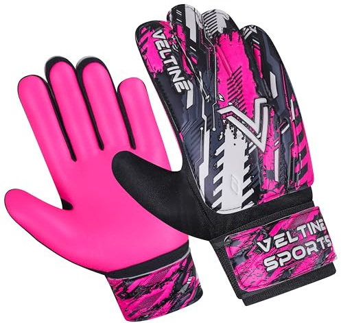 Veltine Sports Soccer Goalie Gloves for Kids Youth Junior Boys Funky Football Goalkeeper Gloves with Double Wrist Protection (Pink, Size 4 Suitable for 6-9 Years)