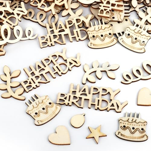 KILDOWS 120 Stück Konfetti Geburtstag, Holz Happy Birthday Konfetti Groß Geburtstag Tischdeko Streudeko Holz Deko Geburtstagsdeko Tisch für Frau Mann Mädchen Junge Geburtstage Partys Dekoration