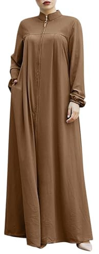 WRXDWM Muslimische Kleider Damen, Abaya Damen Muslim Maxikleid Kaftan Elegant Gebetskleidung mit Reißverschluss Lang Langarm Ramadan Kleid für Frauen Roben Arabisch Dubai Türkei Islamische Kleidung