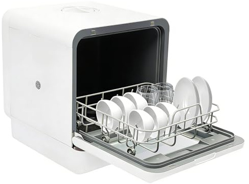 OUKANING Mini Geschirrspüler mit 4 Programmen (Standard/Intensiv/Schnell/Obst), Kompakter Tischgeschirrspüler, Freistehender Spülmaschine Tischspülmaschine 6L Wassertank für 4-6 Personen, Weiß Kleine