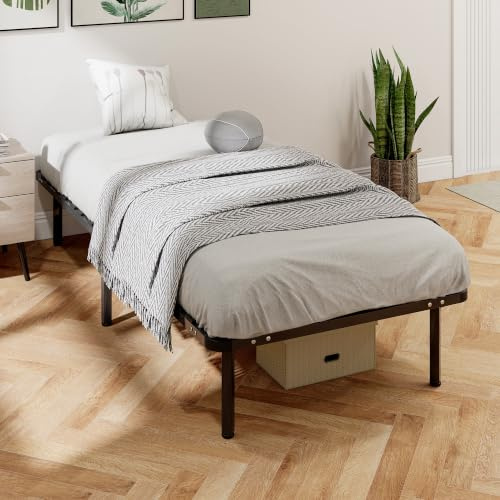 HOMCOM Cadre de lit 90 x 190 cm Lit Simple avec Sommier à Lattes Bois Noir | Bois Massif et Pied, 26 cm de Hauteur avec Rangement au-dessous, pas Besoin de Sommier à Ressorts, Assemblage Facile