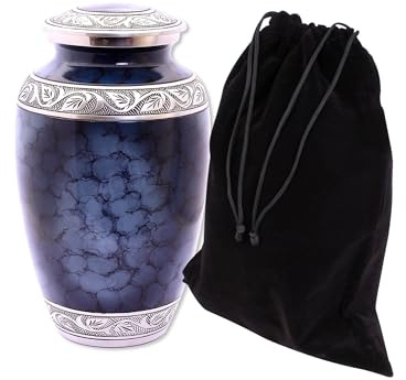 Aluminium Cremation Urn for Human Ashes – Adult Large Size Funeral Memorial Keepsake – Secure and Dignified Resting Place Holds Approx. 90kg or 14 Stone Body Ashes (Blue Cloud)