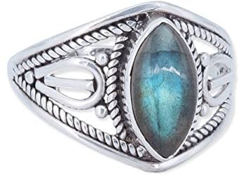 mantraroma Damen Ring 925 Silber Labradorit Edelstein blau ausgefallen verspielt