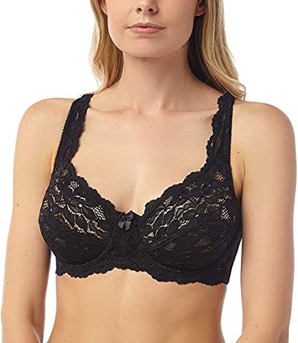 Lifeessentials11 LACE Full Cup Non-Padded Support Underwired Bra, Black & White, Size 34-44, B-DD (D, Black, 42)