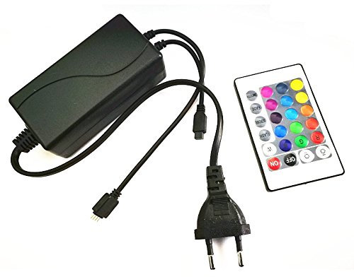 Transformador, Adaptador de Alimentación de 12V 5A + 24 Teclas Mando a Distancia Clave + Receptor,Para Tiras LED 12V RGB