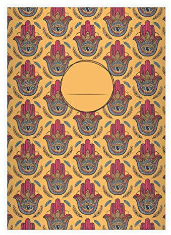 Kartenkaufrausch 1 Indisch gemustertes DIN A4 Schulheft, Schreibhefte mit Hand und sehendem Auge für Yoga Wellness Fans in gelb Lineatur 20 (blanko Heft)