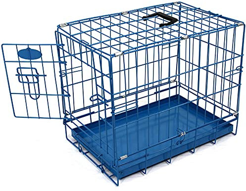 Blue Metal Dog Cage with Removable Tray for Small Dogs, 51 x 33 x 41 cm