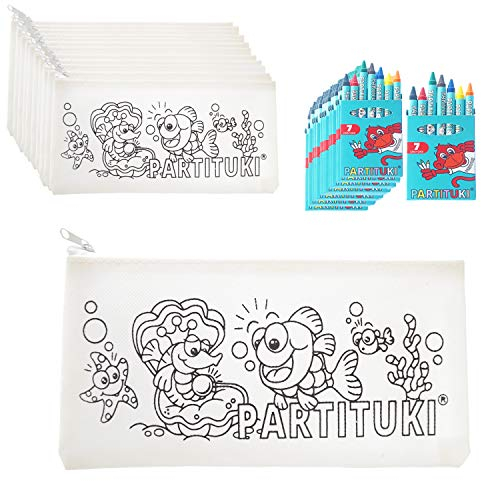 PARTITUKI Mitgebsel Kindergeburtstag Junge 20 Federmäppchen Zu Malen, 20 Sets mit 7 Farbige Crayons. Kleine Geschenke für Kinderparty. Pinata Füllung. Ungiftig Zertifiziert
